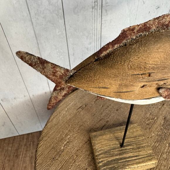 Wood Fish Sitter Home Decor Rustic Art Nature Lover Seabird Ocean NEW - Picture 3 of 7